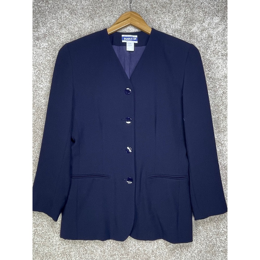 Pendleton Vintage V-Neck Button Front Blazer Womens 4P Navy Blue Office Academia